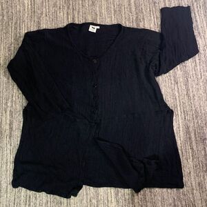 Las Manos Womens Size XL Button Front Blouse Top Black Long Sleeve V Neck‎ Gauzy